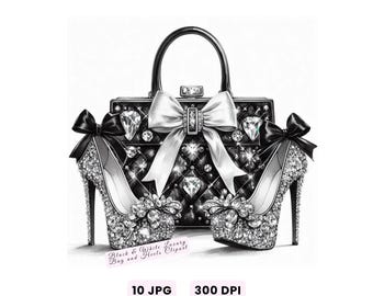 Mode set clipart, elegante luxe tas & hakken clipart set, aquarel designer portemonnee hoge hakken illustratie clipart, digitale download JPG