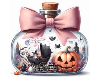 Spooky Potion Clipart, 10 Halloween Pink Spooky Potion Clipart, Cute Spooky Halloween Bottle PNG, Witchy Potion Illustration, Commercial Use