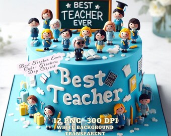Teacher's Day Clipart, Teachers Day Cake Clipart Bundle, Watercolor School Clipart, Educational Clipart for Teacher Gifts, Teacher's Day PNG