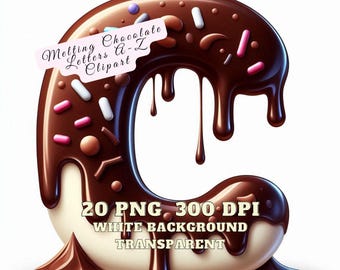 Alfabeto de chocolate, letras de chocolate derretido (A-Z), letras de chocolate 3D, alfabeto dulce, fuente digital dulce