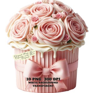 Elegante cupcake rosa con lazo, clipart PNG: postres bonitos, decoración para fiestas, descarga digital, scrapbooking, creación de tarjetas, manualidades DIY
