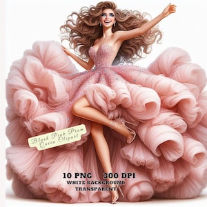 Chica de graduación rosa ruborizada, Reina de graduación PNG, Ilustración de moda en acuarela, Clip Art de quinceañera, Vestido rosa PNG, Uso comercial
