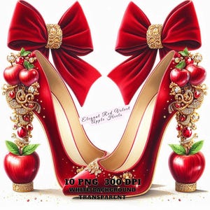 Elegante hakken clipart, rood fluwelen appel hakken clipart met coquette strik, mode schoenen illustratie png voor stickers, junk Journal, ambachten