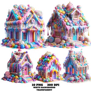 10 Akwarelowe Cukierkowe Domki, Słodki Pastelowy Kapryśny Domek Png, Tęczowy Cukierkowy Domek Clipart, Wystrój Przedszkola, Zaproszenia Na Imprezę, Scrapbooking, Rzemiosło