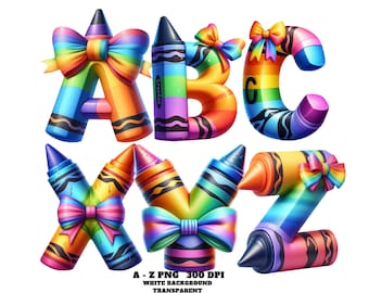 Alphabet PNG, Crayons Alphabet Clipart, Rainbow Crayon Letters A-Z PNG, Back to School Font, Colorful Kids Alphabet, Teacher Classroom Decor