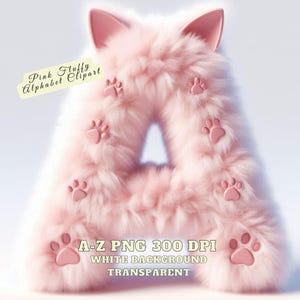 Clipart de alfabeto rosa fofo, clipart de letras rosa fofas, fonte de gato peludo macio, faça você mesmo digital, letra feminina, arte de parede de berçário, para comercial