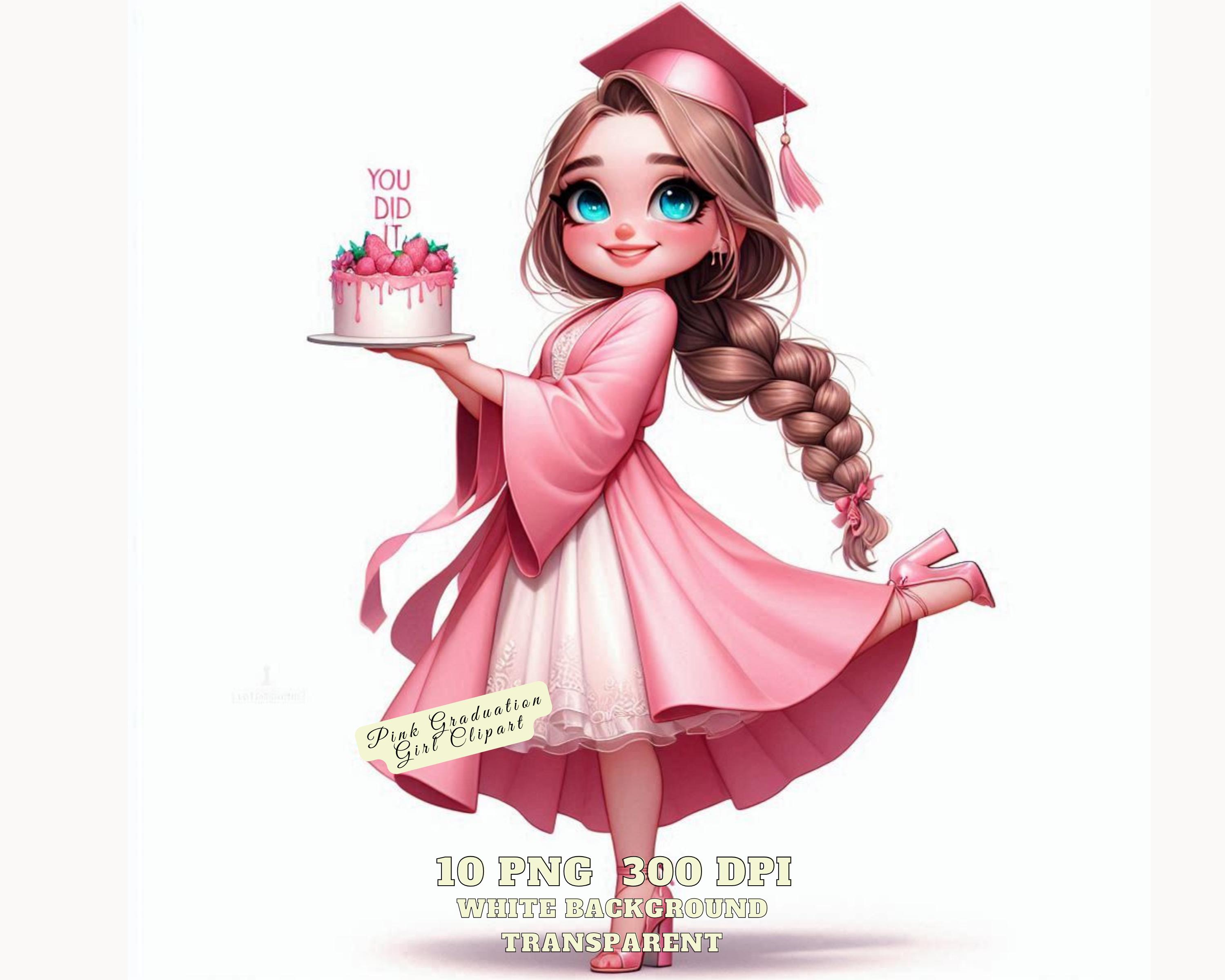Pink Graduation Girl Clipart PNG, Cute Graduate Digital Download, Class ...