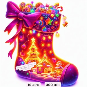 Watercolor Christmas Socks Clipart: Neon Tangerine Candy Design (Digital Download JPGs, Commercial Use OK)