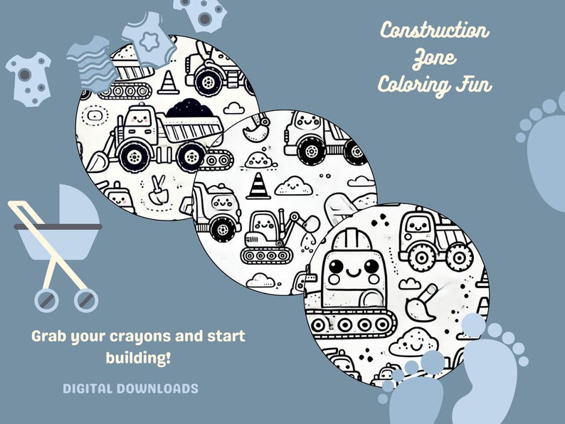 Construction Birthday Decorations Giant Construction Coloring Tablecloth 54x108 - Kids Birthday Party Activity With Excavators & Trucks Construction Theme Kids Tablecloth