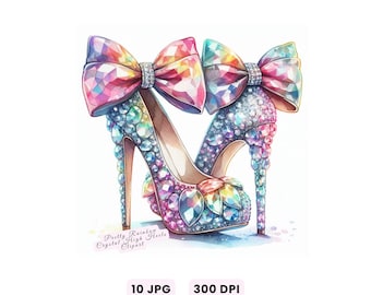 Rainbow Crystal prom hakken clipart, sprankelende hoge hak png, mode schoen illustratie, glitter schoen illustraties, digitale download commercieel gebruik