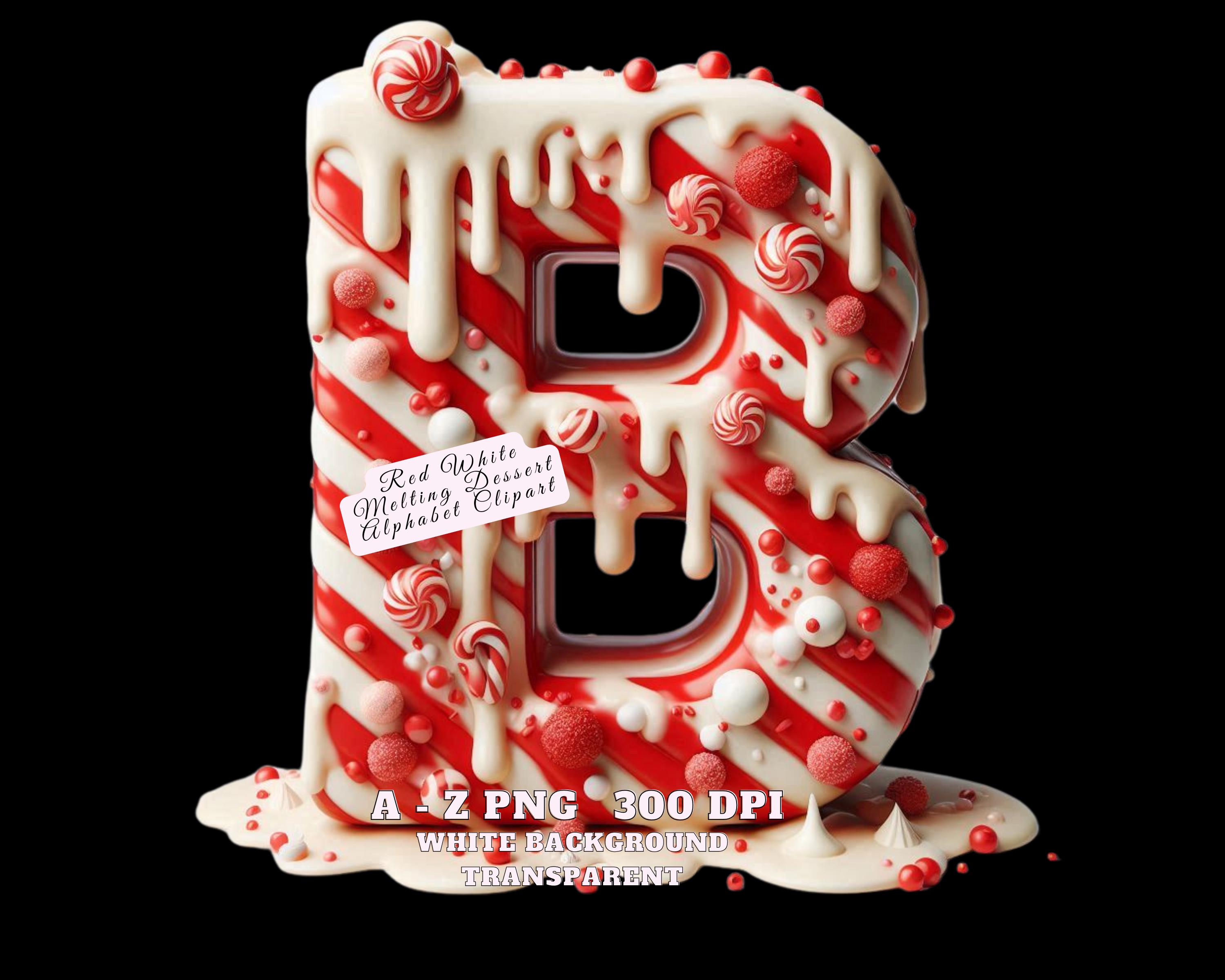 Alphabet Clipart, Red and White Dessert Alphabet Clipart, Melting Candy ...