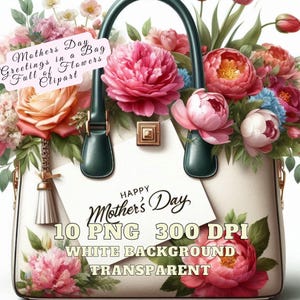 Aquarel Moederdag clipart, luxe tas vol bloemen voor moeders clipart, Moederdaggroeten in een tas vol bloemen clipart, png PNGEgg