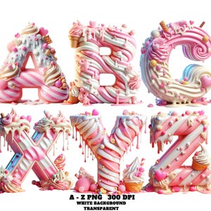 Alphabet Clipart PNG – Baby Pink Vanilla Ice Cream Letters A–Z, Melting Dessert Font, Sweet Pastel Alphabet, 3D Ice Cream Letter Clipart PNG