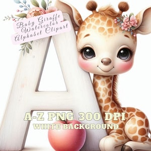 Animal Girafa Alfabeto Clipart, Bebê Girafa Aquarela Alfabeto Clipart, Letras Girafa, Bebês Bonitos Animais PNG, Bebê Animal Alfabeto PNG