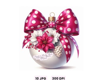 Christmas Ornaments Clipart, Fuchsia Christmas Baubles Clipart, Xmas Balls Decor Xmas Tree Clipart, High Quality JPG for Crafts Junk Journal