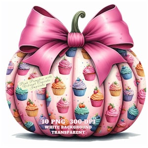 Pink Pumpkin Clipart, Cupcake Imprint PNG, Fall Digital Download, Cottagecore Aesthetic, Rustic Junk Journal Art Autumn Decor Commercial Use
