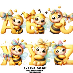 Watercolor Cute Honey Bee Alphabet Clipart, Honey Bee Alphabet, Bee Alphabet, Honey Bee Clipart Png Letters, Bumble Bee Font Doodle Letters