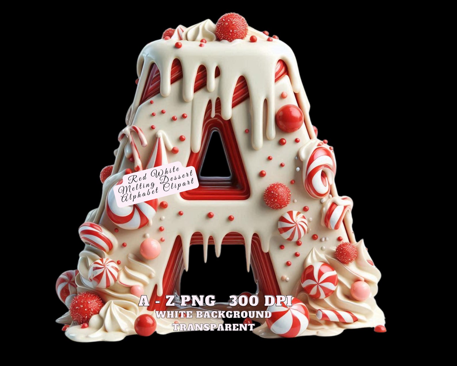 Alphabet Clipart, Red and White Dessert Alphabet Clipart, Melting Candy ...