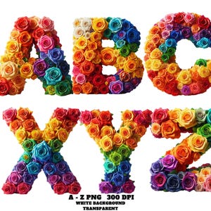 Clipart de alfabeto floral, Clipart de alfabeto de rosas arco-íris, Gráficos de alfabeto floral em aquarela, Alfabeto floral de primavera, Letra do alfabeto de flores