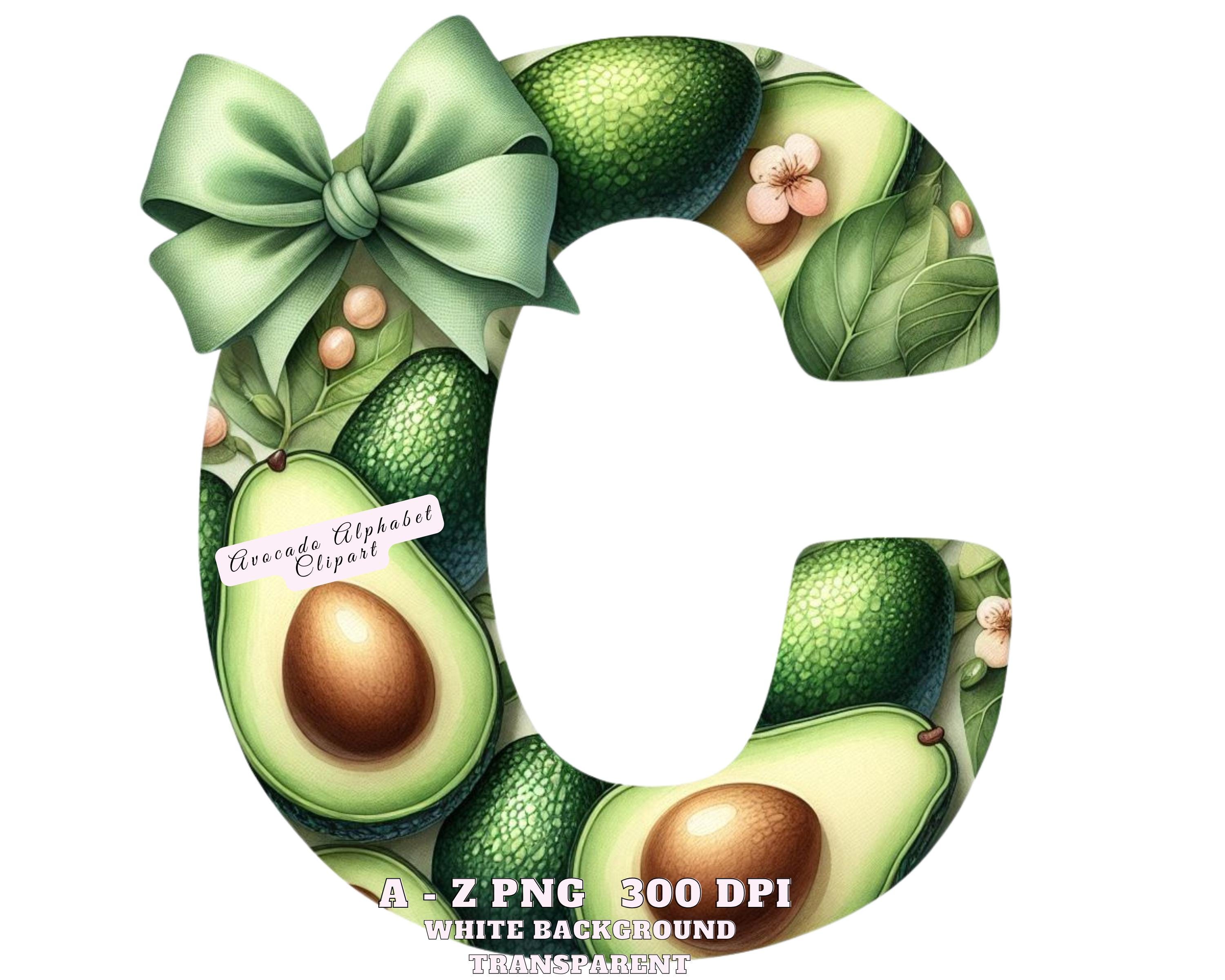 Avocado Alphabet Clipart, Green Avocado Letters, Fruity Alphabet ...
