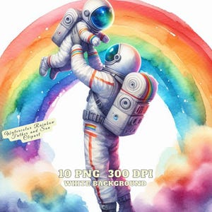 Watercolor Rainbow Father and Son Clipart, Rainbow Astronaut Dad and Son Clipart, Happy Fathers Day Images, Dad & Boy PNG For Commercial Use