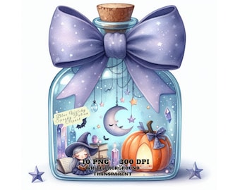 Imágenes prediseñadas de pociones espeluznantes, imágenes prediseñadas de Halloween con escena mágica en el interior, botella de Halloween PNG, ilustración de poción de bruja, imágenes prediseñadas para uso comercial.
