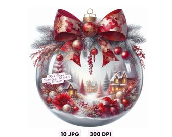 Christmas Baubles Clipart, Red Christmas Balls Clipart, Christmas Ornaments, Xmas Tree Decor JPG, Digital Download for Crafts, Junk Journal