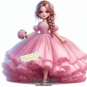 10 Hochzeit Blumenmädchen Clipart, super süße rosa Hochzeit Blumenmädchen PNG, Braut Party Kunst, digitaler Download, Scrapbooking, Kartengestaltung, DIY
