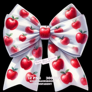 Clipart de laço de maçã, fita vermelha coquete PNG, laço de frutas em aquarela, fita macia para coquete da moda, design de camisa com laço de maçã, fita de maçã fofa