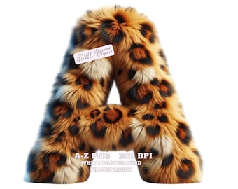 Fluffy Leopard Alphabet, Leopard Print Letters, Furry Animal Font, Wild Safari Letters, PNG Bundle, Transparent Background Digital Download