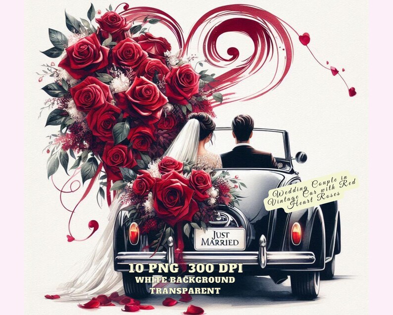 Bride and Groom in Just Married Wedding Car Clipart, Wedding Couple in ...