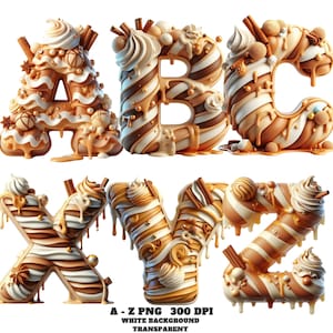 Alphabet Clipart PNG, Cinnamon Vanilla Ice Cream Letters A–Z, Melting Dessert Font, Sweet Creamy Alphabet, 3D Ice Cream Font Clipart, Crafts