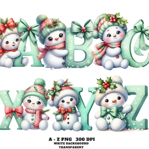 Christmas Snowman Alphabet Clipart, Happy Snowman Alphabet Clipart, Winter Alphabet Clipart,  Festive Winter Fonts, Digital Alphabet Clipart