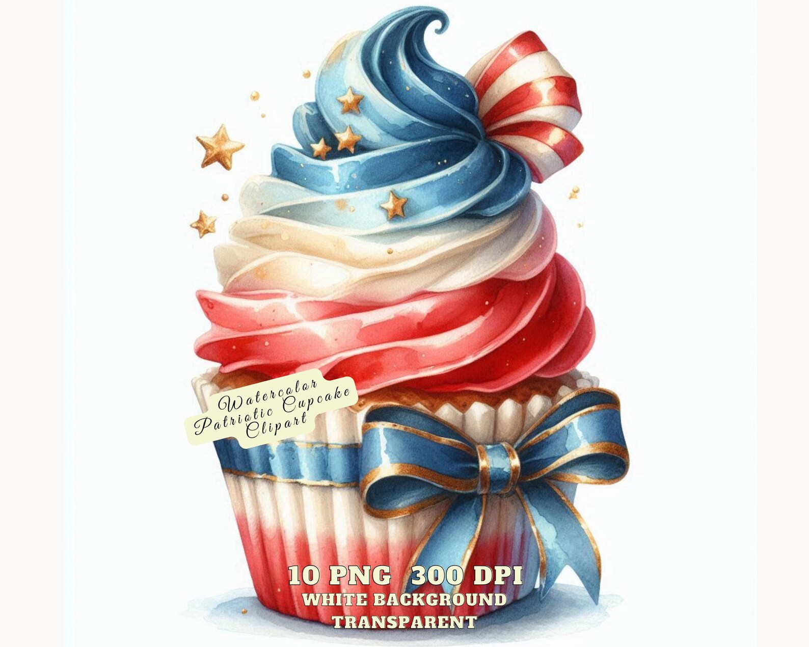 4th of July Cupcake Clipart, Watercolor Patriotic Cupcake Clipart ...