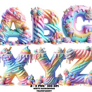 Alfabeto Clipart PNG – Letras de Sorvete Arco-Íris A–Z, Fonte de Sobremesa Derretida, Alfabeto Colorido Doce, Letra de Doce Kawaii PNG, Fonte de Sorvete