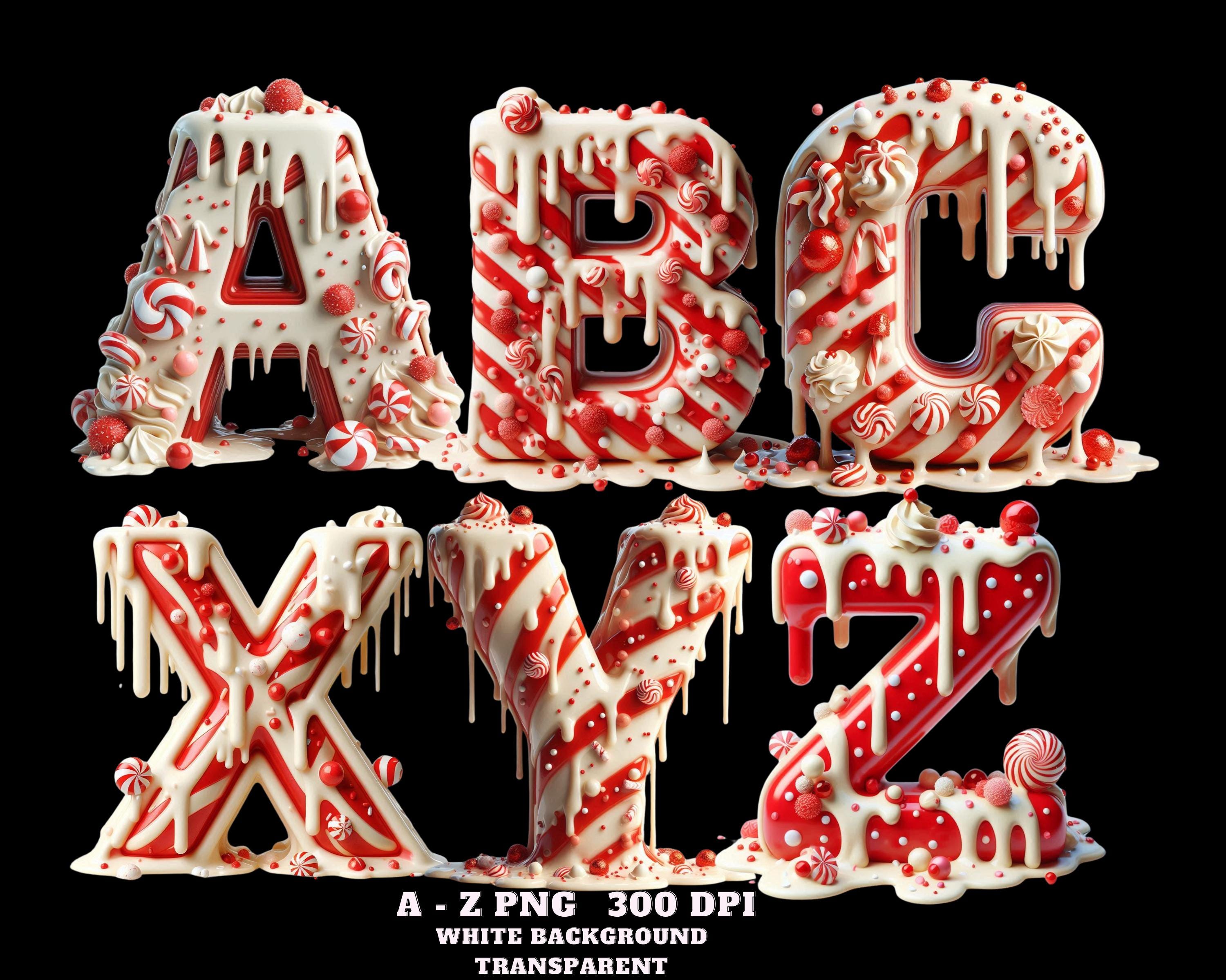 Alphabet Clipart, Red and White Dessert Alphabet Clipart, Melting Candy ...