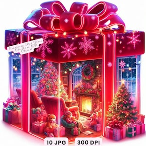 Christmas Gift Clipart, Christmas Presents Clipart, Cranberry Red Glass Christmas Gift Clipart, Holiday Present JPG, Festive Digital Art JPG
