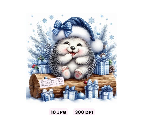 かわいいクリスマスの森の動物アート、水彩画の赤ちゃんヤマアラシの