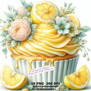 Zitrone Cupcake Clipart Bundle, 10 hochwertige Aquarell PNG, Cupcake Clipart, Dessert PNG, Food Art, Journaling, Scrapbook Digital Download