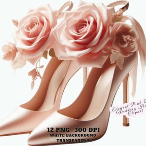 Elegantes tacones de novia rosas PNG, zapatos de novia PNG, accesorios florales de boda, descarga digital, arte de sublimación, uso comercial