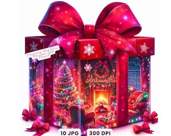 Christmas Gift Clipart, Christmas Presents Clipart, Cranberry Christmas Clipart, Glass Gift Winter Scene JPG Digital Download Commercial Use