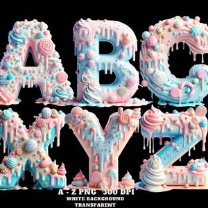 Cute Alphabet Clipart, Watercolor Pastel Candy Font PNG, Sweet Font Alphabet, Melting Alphabet Letters A-Z for Nursery Prints, Scrapbooking