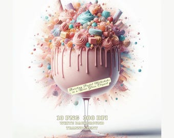 Milkshake Clipart, Bursting Pastel Milkshake in a Wine Glass Clipart, PNG, Milkshake Art for Journals, Crafts, Sublimation, Digital Download