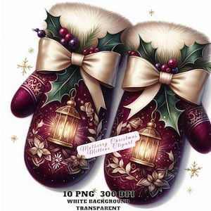 Luvas de Natal aconchegantes, conjunto de 10 luvas de Natal Mulberry PNG, clipart de Natal para o feriado de inverno, artesanato de papel de Natal, decoração, criação de cartões