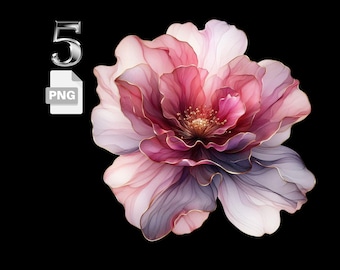 Pink Translucent Flower Clip Art - 5 High Res PNGs for Junk Journals, Scrapbooking, Card Making, Digital Download, Paper Craft Projects PNGs