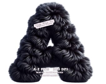 Black Fluffy Alphabet Clipart, Black Fur Letters PNG, Soft Furry Font PNG, Plush Font Digital Download, DIY Nursery Wall Art, Commercial Use
