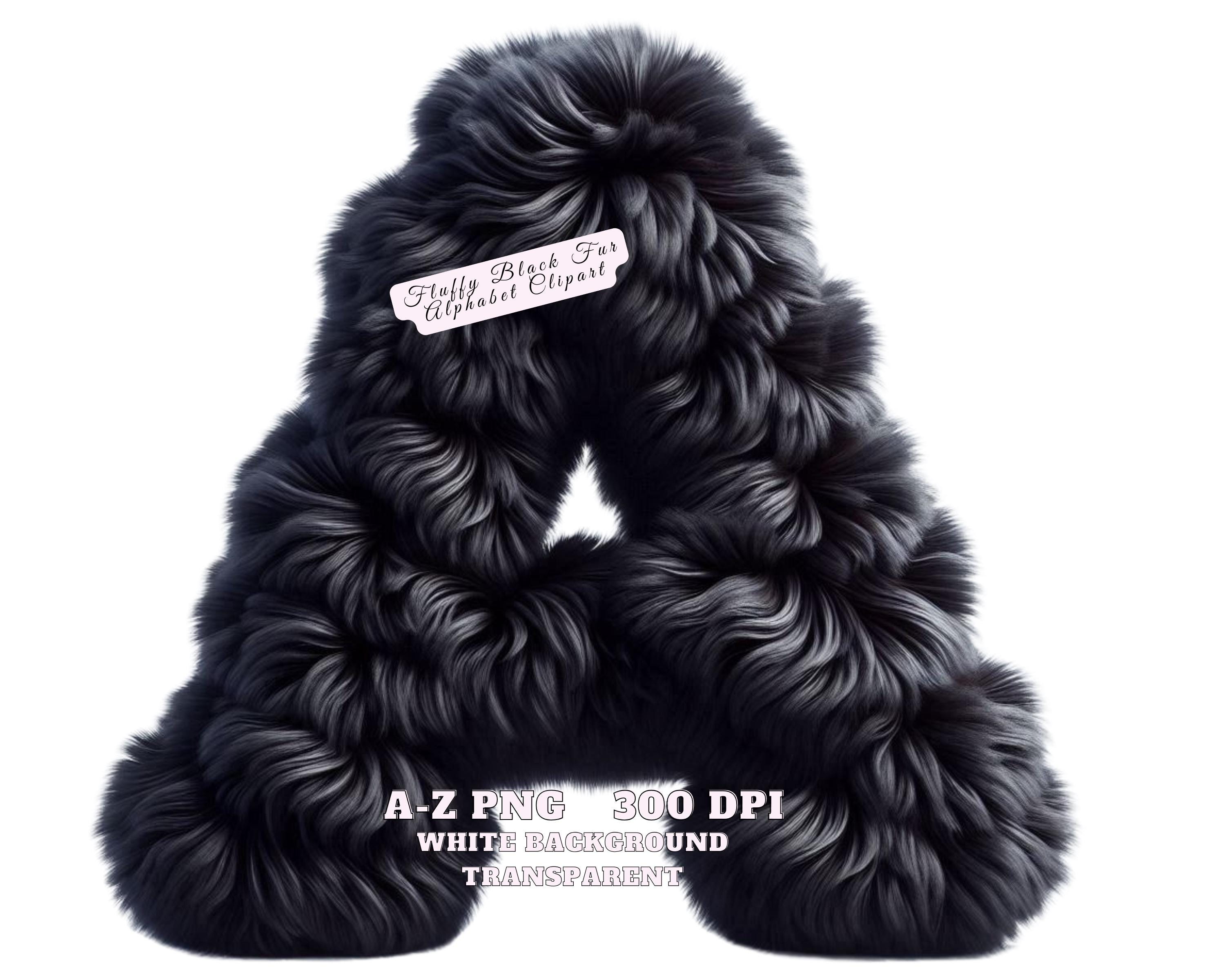 Black Fluffy Alphabet Clipart, Black Fur Letters PNG, Soft Furry