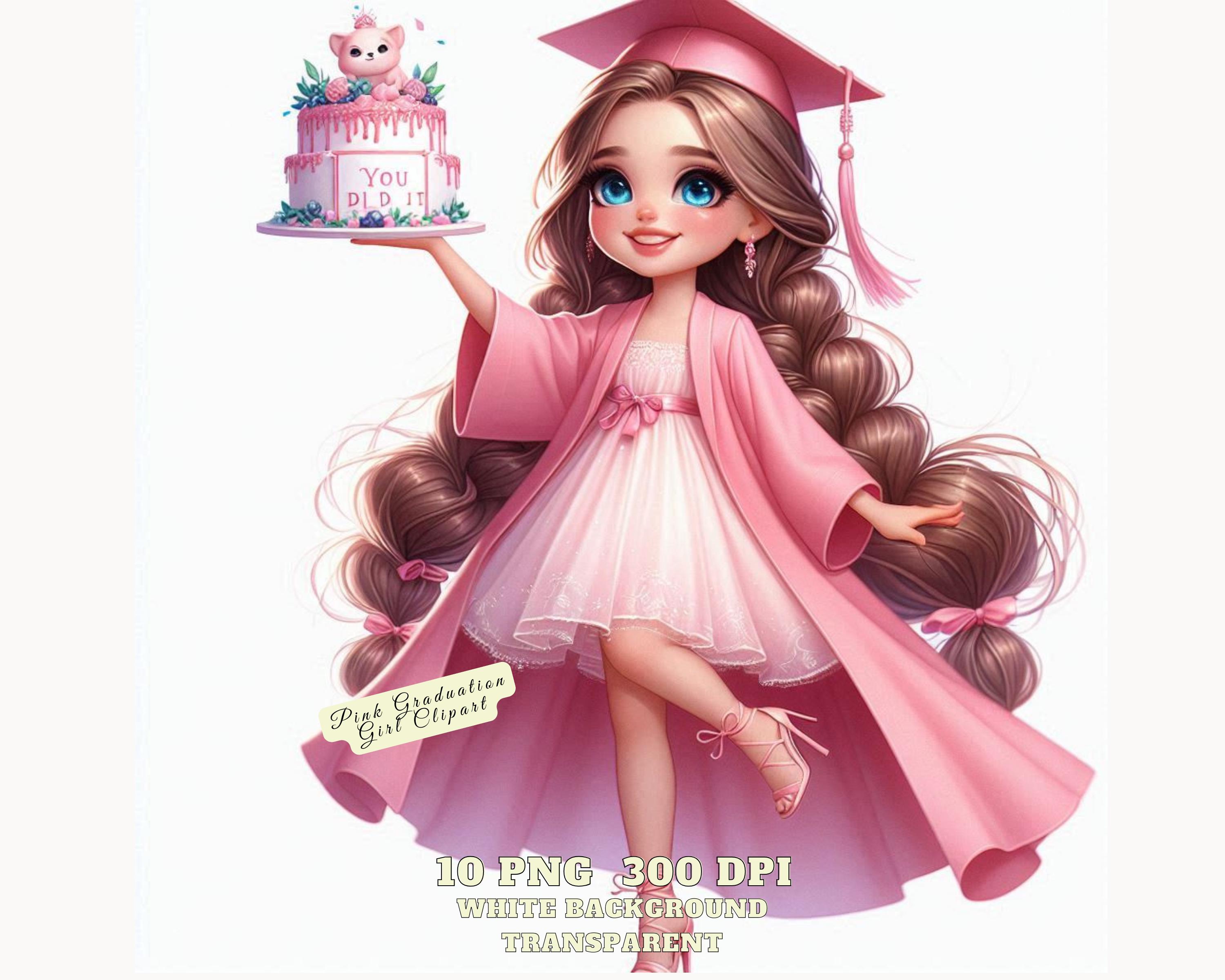Pink Graduation Girl Clipart PNG, Cute Graduate Digital Download, Class ...