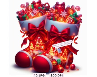 Clipart de medias navideñas, clipart de calcetines de invierno, calcetines navideños rojos de acuarela JPG, decoración festiva de invierno, descarga digital, uso comercial