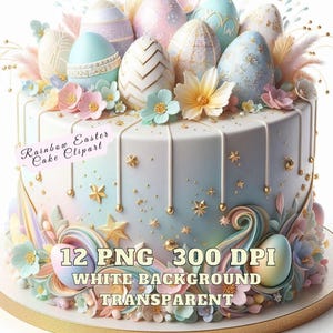 Osterkuchen Clipart, Regenbogen Osterkuchen Clipart Voll von Osterei PNG, Aquarell Oster Dessert Clipart, Floral Ostern süße Illustration